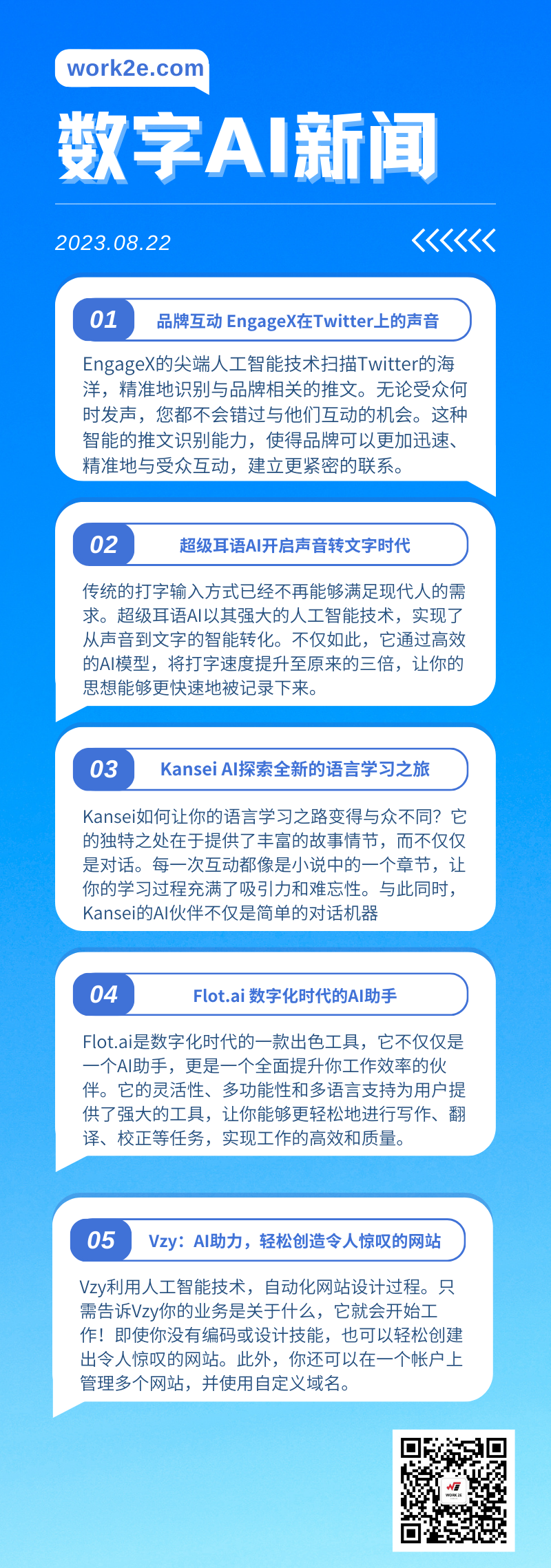 【08/22】work2e数字AI新闻-超级耳语AI开启声音转文字时代,Flot.ai 数字AI助手,Vzy AI助力创造网站 【08/22】work2e数字AI新闻-超级耳语AI开启声音转文字时代,Flot.ai 数字AI助手,Vzy AI助力创造网站