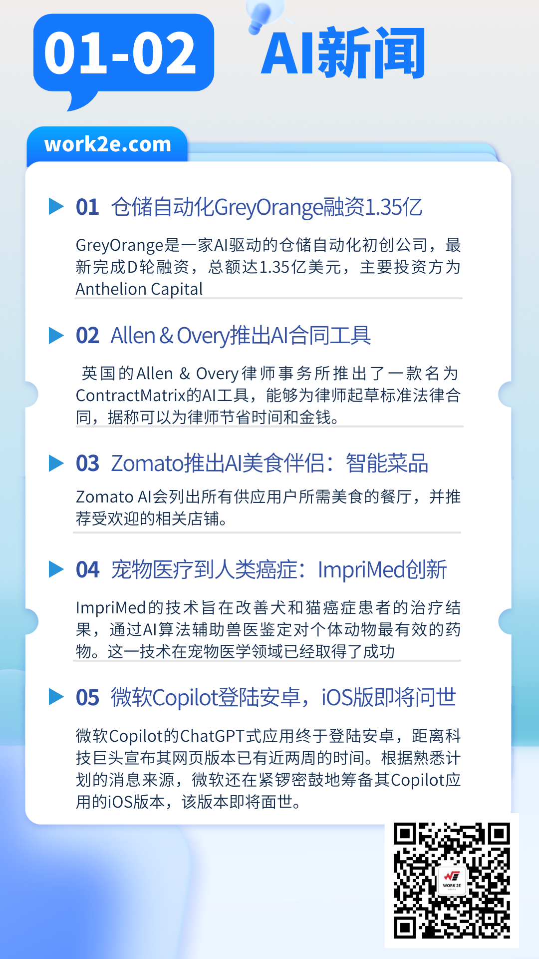 【2024/01/02】work2e数字AI新闻- 从宠物医疗到人类癌症:ImpriMed数字化精准医学的创新之路,Allen & Overy推出AI合同工具:提高效率的法律数字化,微软Copilot登陆安卓,iOS版即将问世 【2024/01/02】work2e数字AI新闻- 从宠物医疗到人类癌症:ImpriMed数字化精准医学的创新之路,Allen & Overy推出AI合同工具:提高效率的法律数字化,微软Copilot登陆安卓,iOS版即将问世