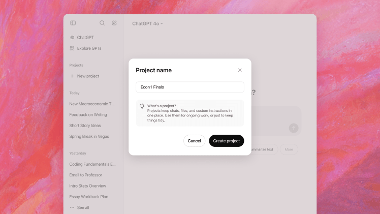 ChatGPT 推出项目功能,提升用户工作效率 ChatGPT 推出项目功能,提升用户工作效率